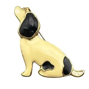 Vintage MJC Enameled Mini Cream Colored Dog with Black Spots Brooch/Pin